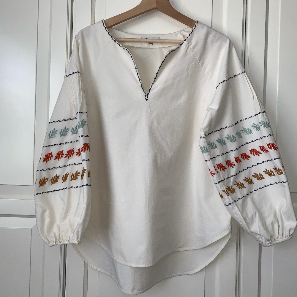 Madewell Embroidered Peasant Top - Picture 2 of 3
